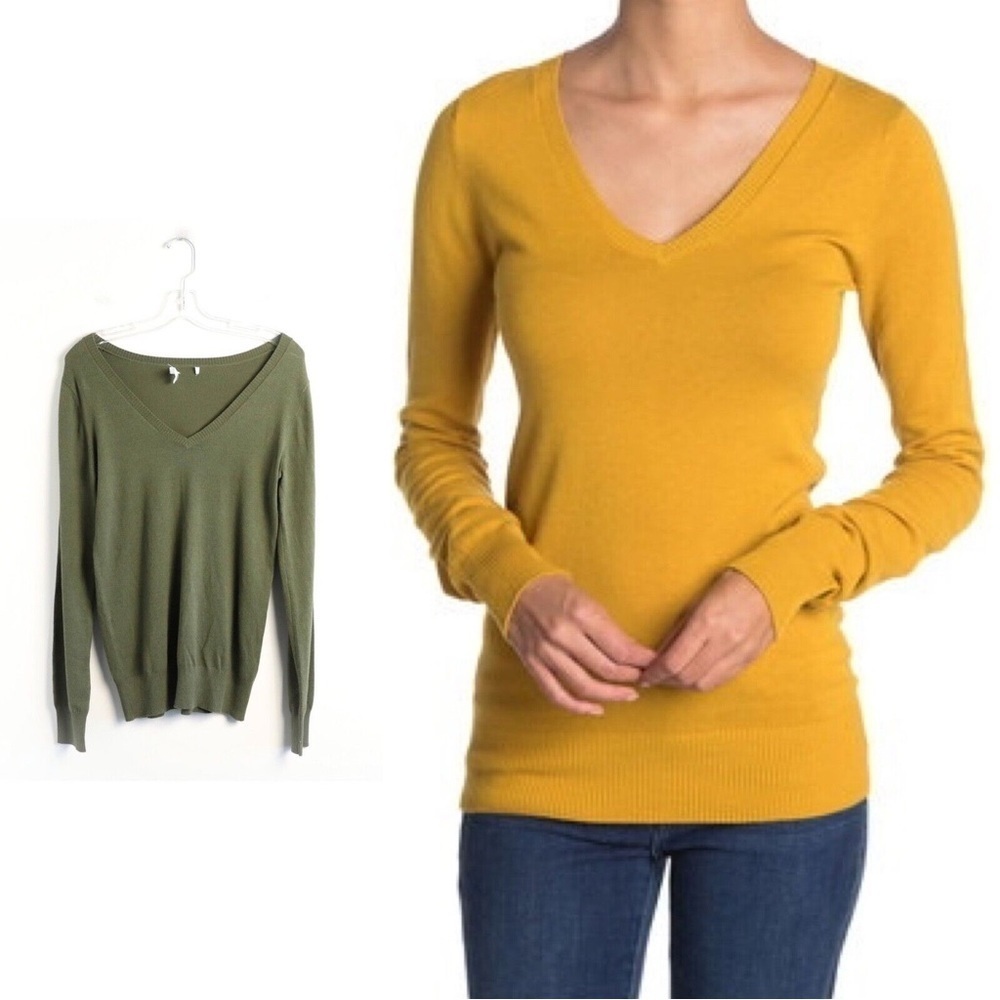 NWOT Abound V-neck Pullover sweater khaki forest green L Large new top cotton